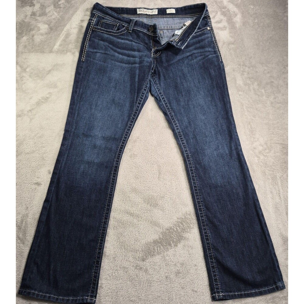 BKE Payton Jeans Mens 33x33.5 Blue Med Wash Relaxed Straight Stretch Denim Boot